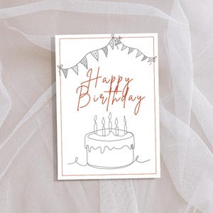 Cartão de bolo de aniversário para impressão, download instantâneo, cartão de feliz aniversário, cartão de aniversário exclusivo, presente de aniversário, presente para um amigo, cartões de aniversário