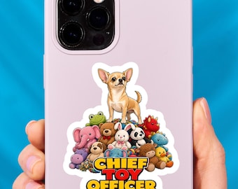 Chihuahua Chief Toy Officer Sticker, Funny Dog Laptop Decal, Back to School Folder Art
