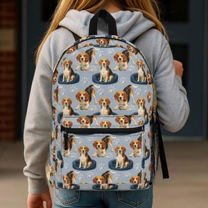 Beagle Backpack, Cute Back to School Bag for Dog Lovers, Travel Bookbag Gift for Adults and Kids, Rucksack for Teen Girls or Boys