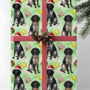 Duży papier do pakowania prezentów świątecznych Munsterlander Dog, miłośnik psów, rolka do pakowania prezentów świątecznych, papiery świąteczne dla właścicieli zwierząt domowych, zielona akwarela