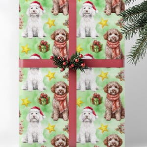 Lagotto Romagnolo Dog Christmas Wrapping Paper, Dog Lover, Holiday Gift Wrap Roll, Pet Owner Xmas Papers, Green Watercolor