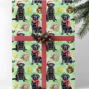 Black Labrador Retriever Dog Christmas Wrapping Paper, Dog Lover, Holiday Gift Wrap Roll, Pet Owner Xmas Papers, Green Watercolor