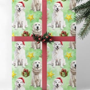Papier do pakowania prezentów świątecznych dla psów rasy Great Pyrenees, Miłośnik psów, Rolka do pakowania prezentów świątecznych, Papiery świąteczne dla właścicieli zwierząt domowych, Zielona akwarela