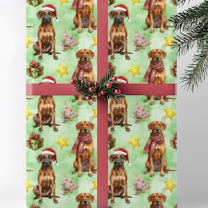 Rhodesian Ridgeback Dog Christmas Wrapping Paper, Dog Lover, Holiday Gift Wrap Roll, Pet Owner Xmas Papers, Green Watercolor