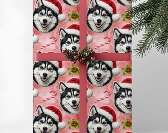 Siberian Husky Dog Gift Wrap, Christmas Wrapping Paper, Premium Pet Breed Holiday Series