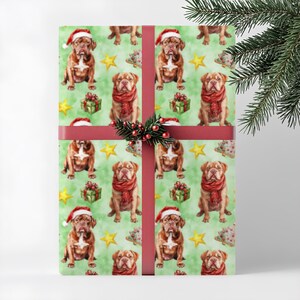 Dogue de Bordeaux Christmas Wrapping Paper, Dog Lover, Holiday Gift Wrap Roll, Pet Owner Xmas Papers, Green Watercolor
