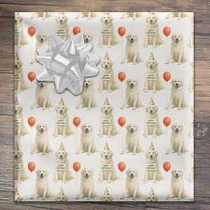 Great Pyrenees Birthday Wrapping Paper Roll, Pyr Dog Gift Wrap, Neutral Off-White Background image 11