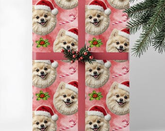 Pomeranian Dog Gift Wrap, Cream Pom Christmas Wrapping Paper, Premium Pet Breed Holiday Series