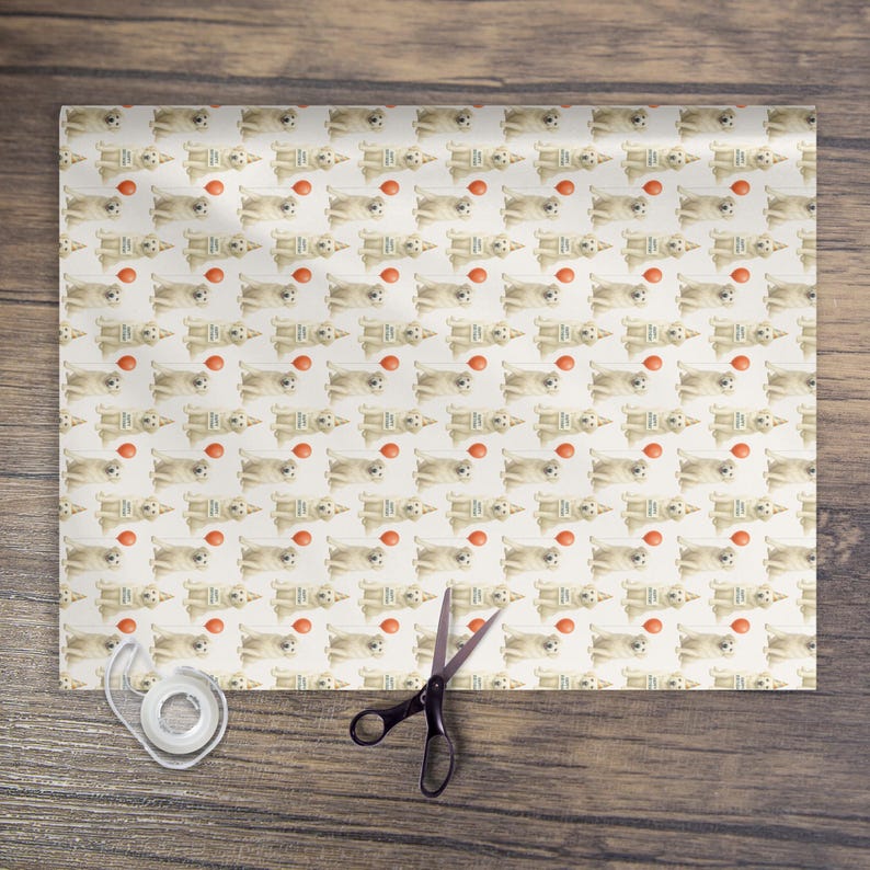 Great Pyrenees Birthday Wrapping Paper Roll, Pyr Dog Gift Wrap, Neutral Off-White Background image 6