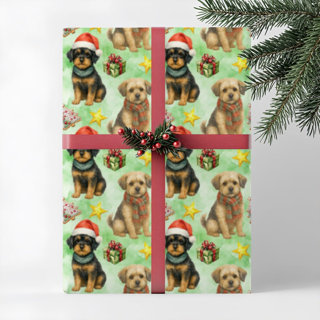 Yorkie Wrapping Paper Yorkipoo Dog Christmas Wrapping Paper, Dog Lover, Holiday Gift Wrap ...
