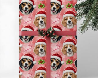 Emballage cadeau pour chien beagle, papier cadeau de Noël, série des fêtes de qualité supérieure pour animaux de compagnie