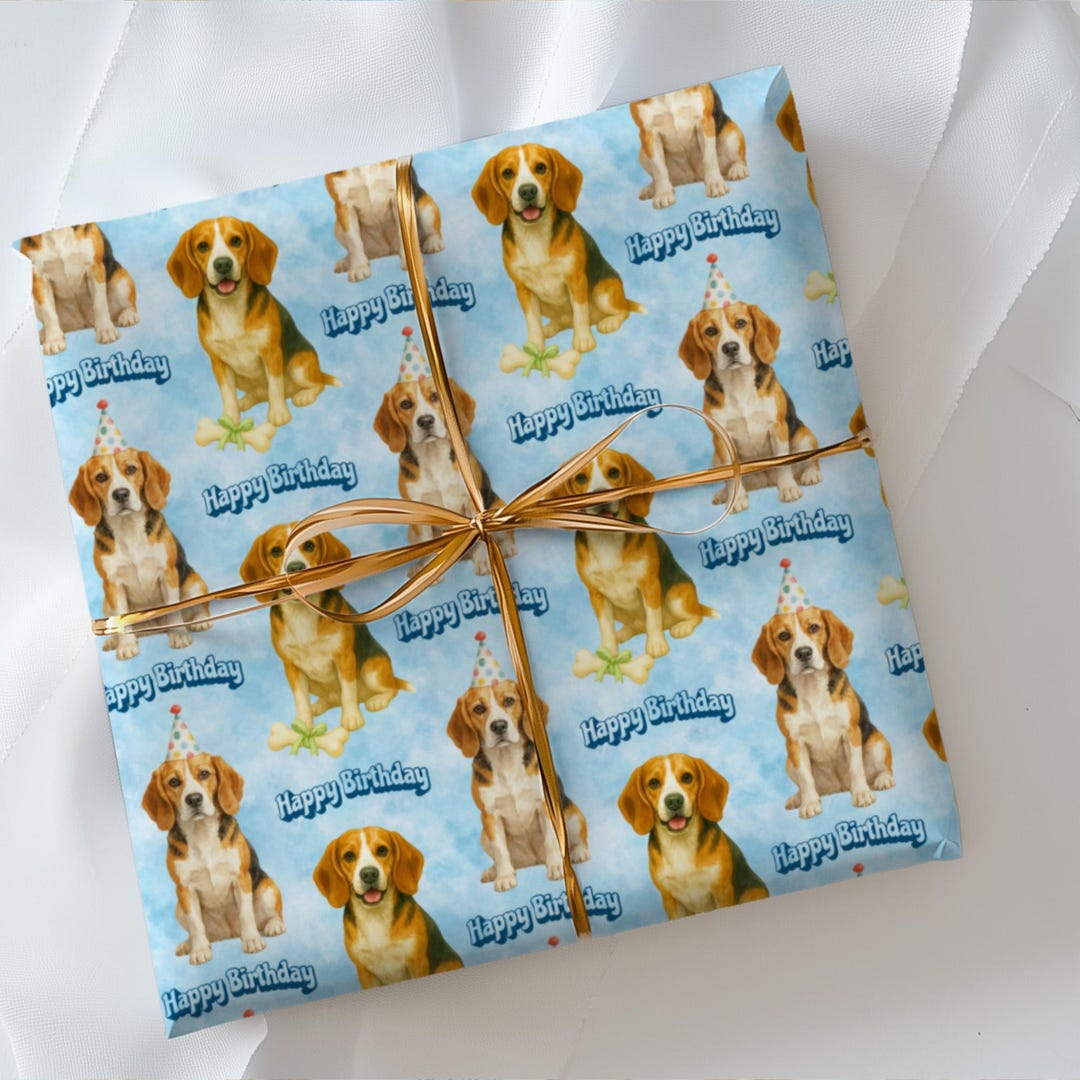 Beagle Birthday Wrapping Paper Roll, Dog Gift Wrap, Blue Watercolor - Etsy