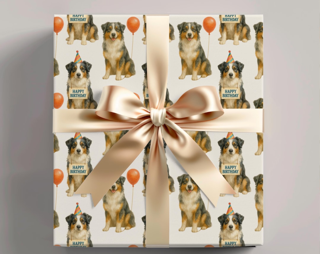 Australian Shepherd Birthday Wrapping Paper Roll, Aussie Dog Gift Wrap ...