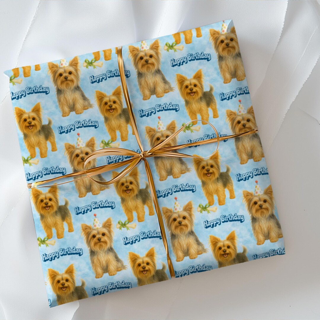 Yorkie Wrapping Paper Yorkshire Terrier Birthday Wrapping Paper Roll, Yorkie Dog Gift Wrap ...