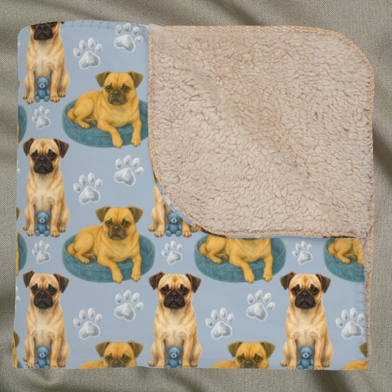 Chug Sherpa Blanket, Cute Pughuahua Dog Paw Print Throw, Cozy Gift