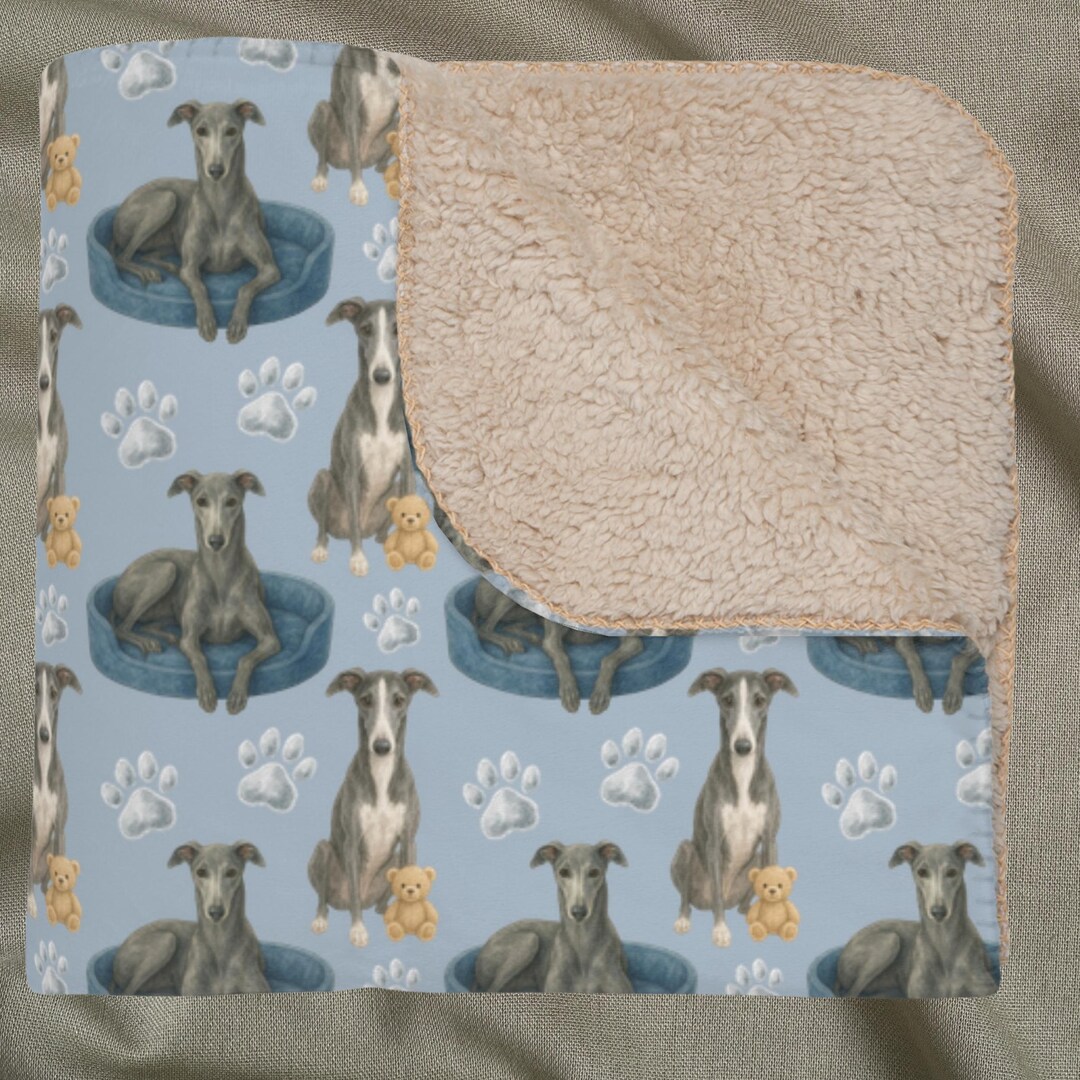 Greyhound Throw Greyhound Sherpa Blanket, Dog Breed Art Wrap, Dog Paw Print Throw ...