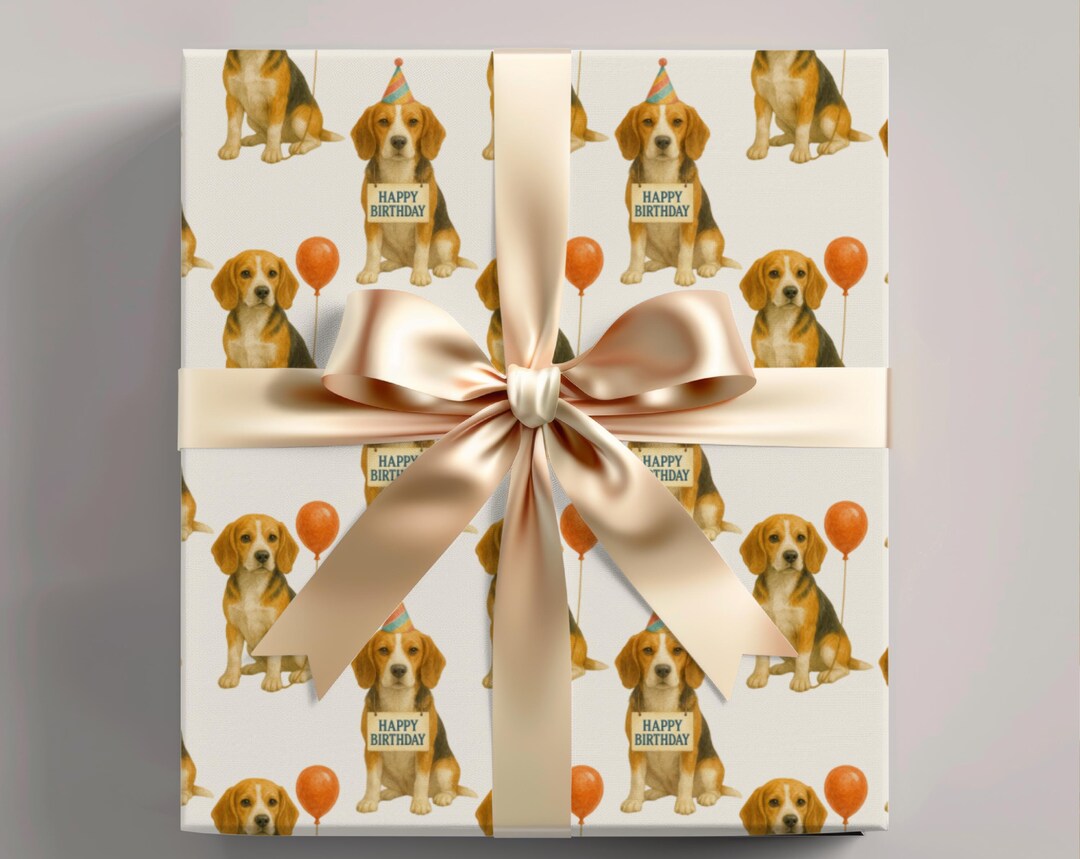 Beagle Birthday Wrapping Paper Roll, Dog Gift Wrap, Neutral Off-white ...