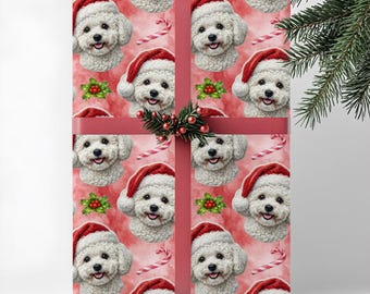 Bichon Frise Dog Gift Wrap, Christmas Wrapping Paper, Premium Pet Breed Holiday Series