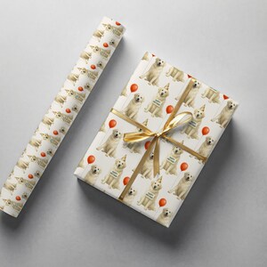 Great Pyrenees Birthday Wrapping Paper Roll, Pyr Dog Gift Wrap, Neutral Off-White Background image 7
