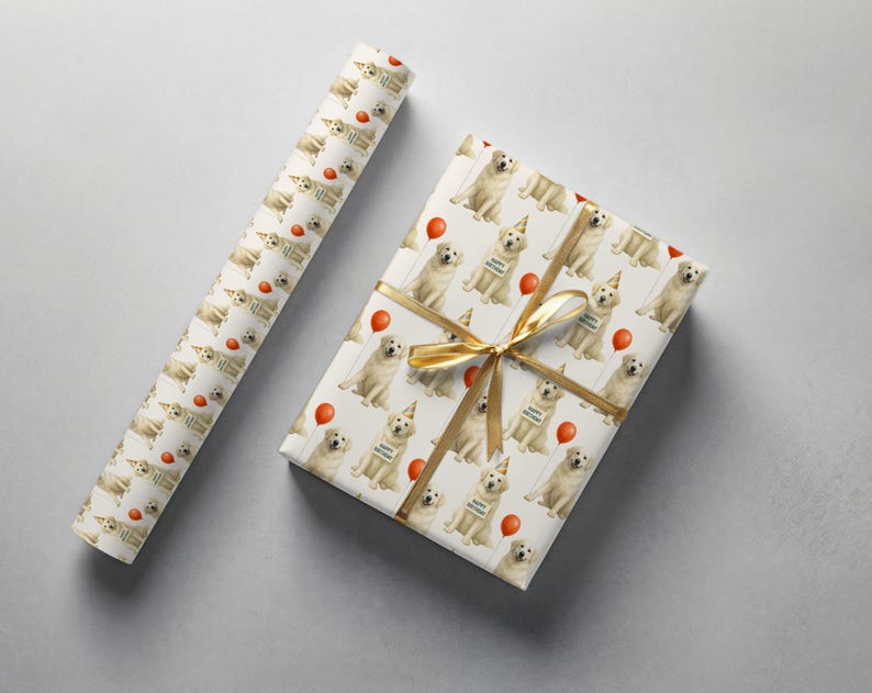 Great Pyrenees Birthday Wrapping Paper Roll, Pyr Dog Gift Wrap, Neutral Off-White Background image 7