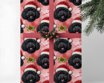 Black Poodle Dog Gift Wrap, Christmas Wrapping Paper, Premium Pet Breed Holiday Series