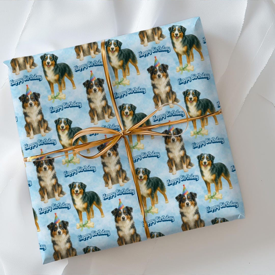 Australian Shepherd Birthday Wrapping Paper Roll, Aussie Dog Gift Wrap ...