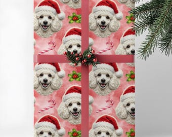 White Poodle Dog Gift Wrap, Christmas Wrapping Paper, Premium Pet Breed Holiday Series