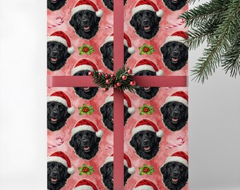 Black Flat-Coated Retriever Dog Gift Wrap, Christmas Wrapping Paper, Premium Pet Breed Holiday Series