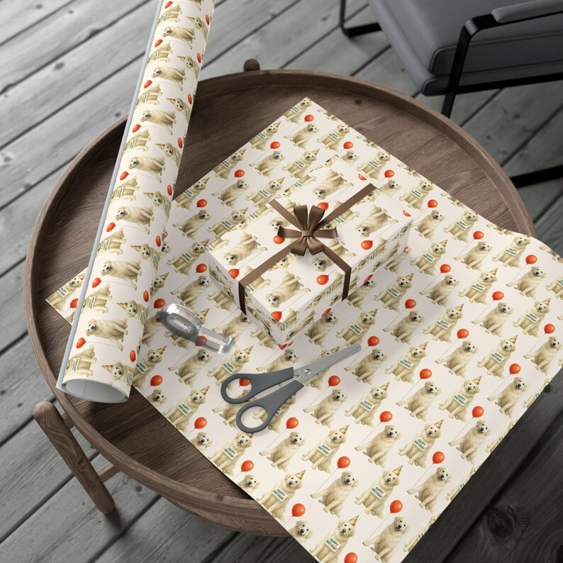 Great Pyrenees Birthday Wrapping Paper Roll, Pyr Dog Gift Wrap, Neutral Off-White Background image 10