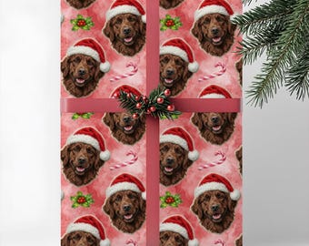 Liver Flat-Coated Retriever Dog Gift Wrap, Christmas Wrapping Paper, Premium Pet Breed Holiday Series