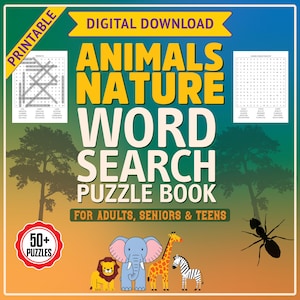 Animal & Nature Word Search Book for Adults – 100+ Puzzles: Farm, Ocean, Wild Animals , Birds – Gift for Puzzle Lovers