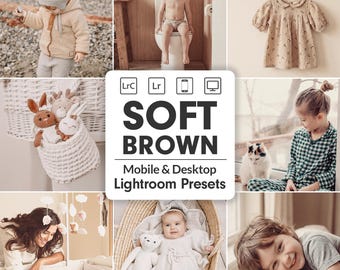 Soft Brown Lightroom Presets Mobile & Desktop | Ajustes para fotos de bebé y recién nacido | Tonos beige crema cálidos