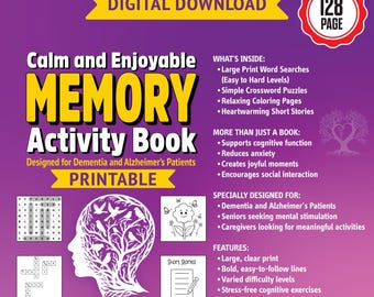 認知症アクティビティブック：大きな文字のワードサーチ、クロスワード（デジタルダウンロード）