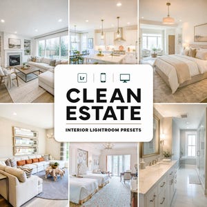 Clean Estate Interior Lightroom Presets for Airbnb & Real Estate Photography, Bright Airy Home Listings
