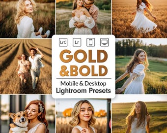 ゴールド＆ボールド Lightroom プリセット：27 種類のプレミアム ゴールデンアワー フィルターとウォームトーン フィルター（モバイル版とデスクトップ版、デジタルダウンロード）