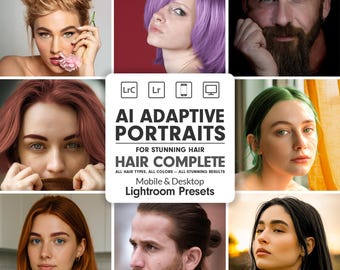 Adaptive AI Hair and Portrait Retouching Presets Bundle - 55 Professional Lightroom Presets for Hair Color Enhancement | Mobile & Desktop