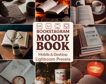 30 Moody Book Lightroom Presets | Bookstagram Filters Mobile Desktop | Dark Coffee Reading Style