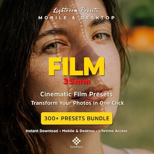 300+ Presets Lightroom Cine, Filtros Fotográficos Vintage, Estilo Cinematográfico Móvil y PC, Edición Cálida Moody, Archivos DNG XMP