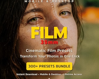 300種類以上のフィルムLightroomプリセット：シネマティックなモバイル＆デスクトッププリセットバンドル、ビンテージフィルムルック、温かみのある雰囲気の写真編集、DNG XMP