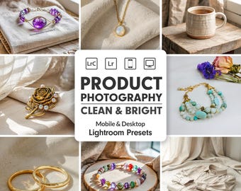 40種類のプロ仕様商品写真プリセット | クリーンで明るいLightroomモバイルデスクトップ | プロフェッショナルスタジオ | 白背景 | Etsy商品写真