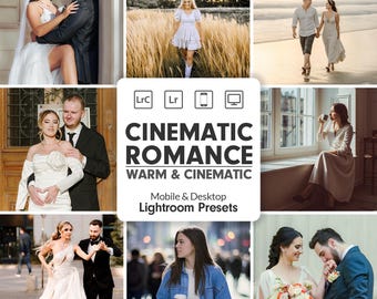 Presets de Romance Cinematográfico para Lightroom | Filtros quentes para casamentos e retratos (Dispositivos móveis e computadores)