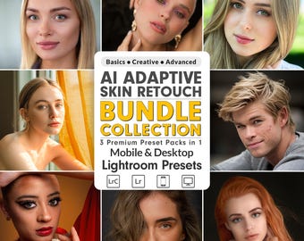 100種類のAIスキンレタッチLightroomプリセットバンドル：ナチュラル、クリエイティブ、アドバンス | モバイルデスクトップ（即時ダウンロード）