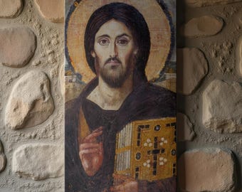 Arte em tela com o ícone de Cristo Pantocrator | Impressão Ortodoxa Bizantina