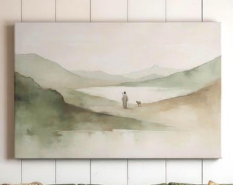 Psalm 23 Canvas Print: Jesus and Lamb Christian Wall Art