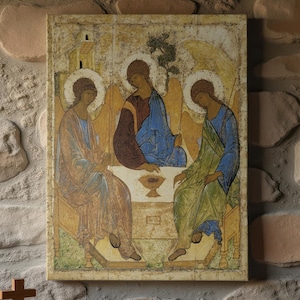 Holy Trinity Icon Print | Icon Wall Art Canvas | Rublev Holy Trinity Canvas | Orthodox Icon Print | Prayer Room Art | Prayer Corner Icon