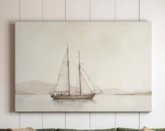 Extra Large Canvas | Sail Boat Print | Vintage Sail Boat Wall Decor | Peaceful Sea Canvas | Boat Painting
