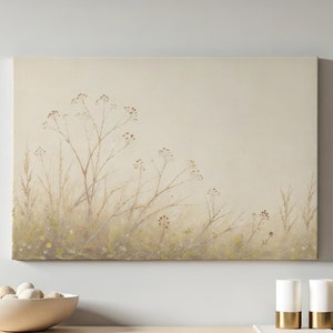 Large Canvas Wall Art | Vintage Floral Painting Canvas | Peaceful Nature Print | Neutral Nature Wall Decor | Flower Canvas Art