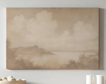 Extra Large Canvas Canvas | Vintage Landscape Print | Elegant Sepia Nature Wall Decor | Oversized Cloudscape Painting | Earth Tone Wall Art