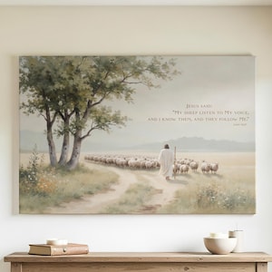 Good Shepherd Canvas | Scripture Wall Art | John 10:27 Print | Jesus and His Sheep Artwork | Faith Inspired Home Decor | Christian Shepherd