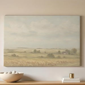 Extra Large Canvas | Vintage Landscape Print | Minimalistic Farmhouse Wall Art | Peaceful Landscape Painting Wall Decor